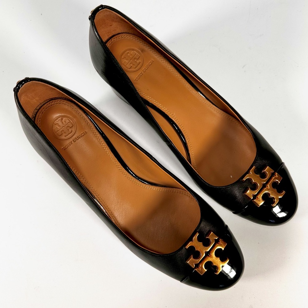 Tory Burch Everly Cap Toe Pump Nappa Leather in Perfect Black